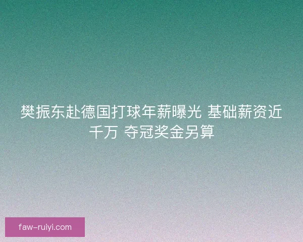 樊振东赴德国打球年薪曝光 基础薪资近千万 夺冠奖金另算