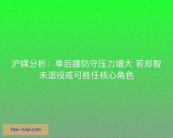 沪媒分析：单后腰防守压力增大 若郑智未退役或可胜任核心角色